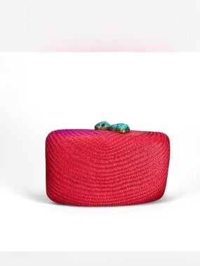 Red Woven Box Clutch with Turquoise Stone Accent